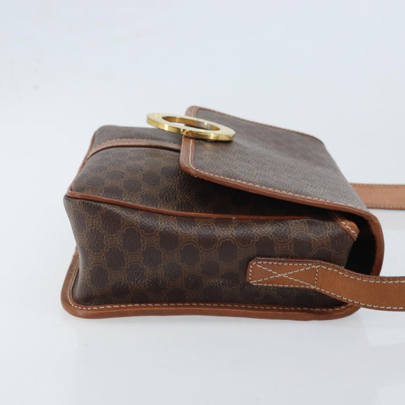 CELINE Macadam Canvas Shoulder Bag PVC Leather Brown Gold Auth LNZ873A