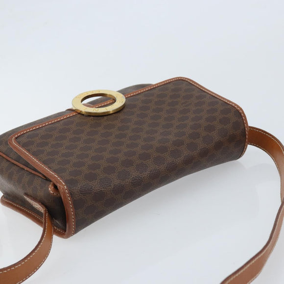CELINE Macadam Canvas Shoulder Bag PVC Leather Brown Gold Auth LNZ873A