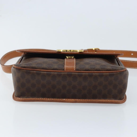 CELINE Macadam Canvas Shoulder Bag PVC Leather Brown Gold Auth LNZ873A