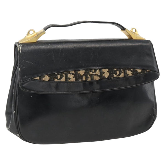 Christian Dior Trotter Canvas Hand Bag Leather Black Gold Auth LNZ970