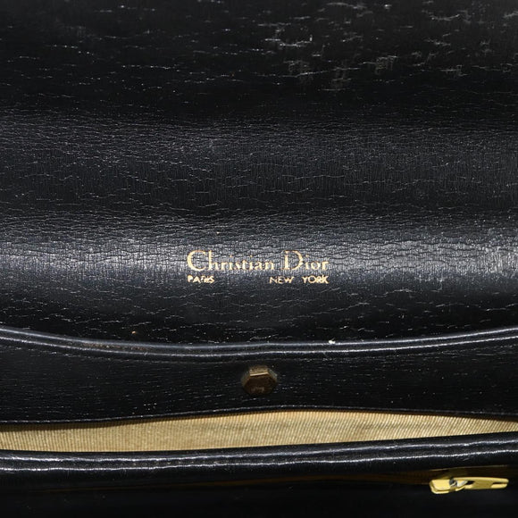 Christian Dior Trotter Canvas Hand Bag Leather Black Gold Auth LNZ970