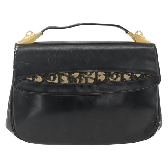 Christian Dior Trotter Canvas Hand Bag Leather Black Gold Auth LNZ970