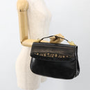 Christian Dior Trotter Canvas Hand Bag Leather Black Gold Auth LNZ970-21