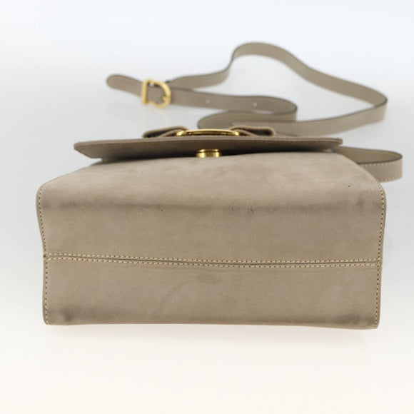 Salvatore Ferragamo Vala Hand Bag Suede 2way Beige Gold Auth LNZ972