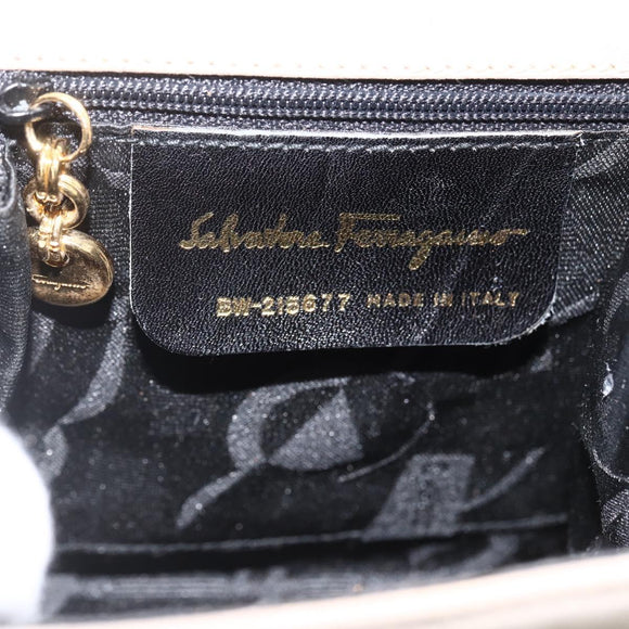 Salvatore Ferragamo Vala Hand Bag Suede 2way Beige Gold Auth LNZ972