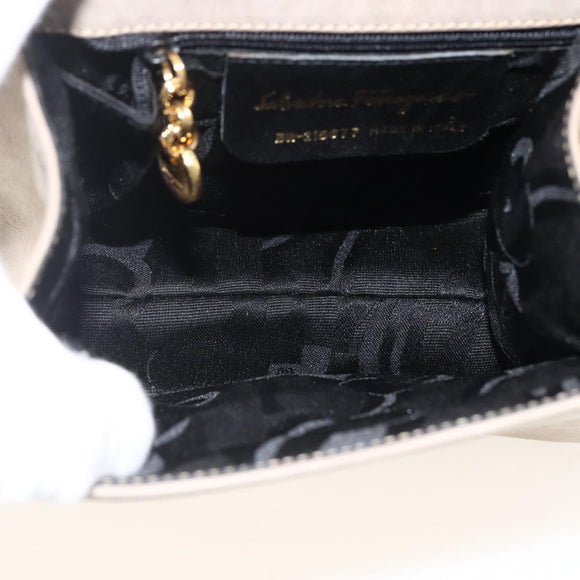 Salvatore Ferragamo Vala Hand Bag Suede 2way Beige Gold Auth LNZ972