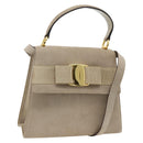 Salvatore Ferragamo Vala Hand Bag Suede 2way Beige Gold Auth LNZ972-1