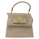 Salvatore Ferragamo Vala Hand Bag Suede 2way Beige Gold Auth LNZ972-13
