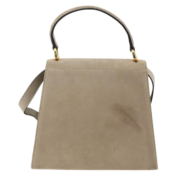 Salvatore Ferragamo Vala Hand Bag Suede 2way Beige Gold Auth LNZ972
