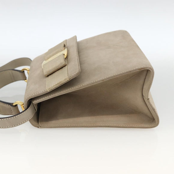 Salvatore Ferragamo Vala Hand Bag Suede 2way Beige Gold Auth LNZ972