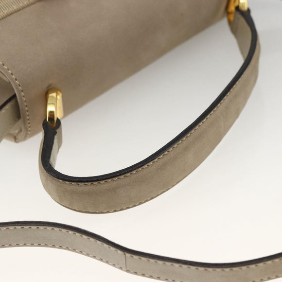 Salvatore Ferragamo Vala Hand Bag Suede 2way Beige Gold Auth LNZ972
