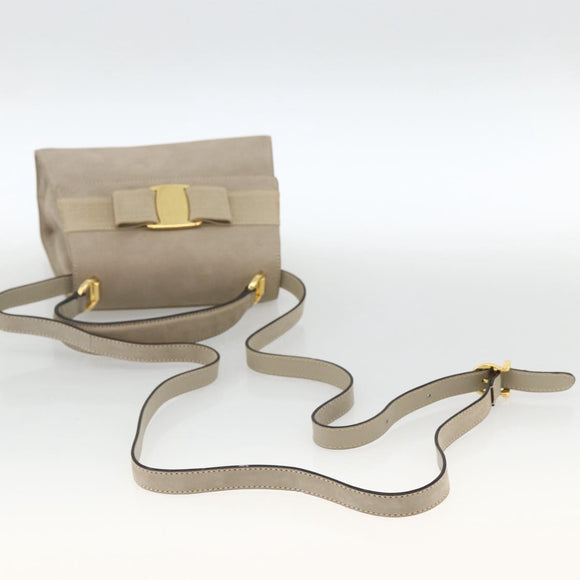 Salvatore Ferragamo Vala Hand Bag Suede 2way Beige Gold Auth LNZ972