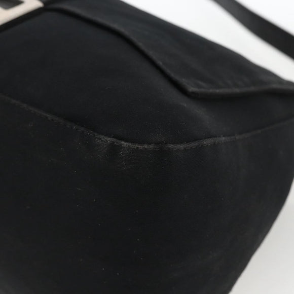FENDI Mamma Baguette Schoudertas Nylon Zwart Zilver Auth LNZ973