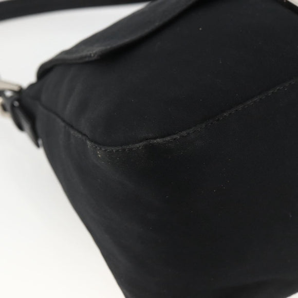 FENDI Mamma Baguette Schoudertas Nylon Zwart Zilver Auth LNZ973