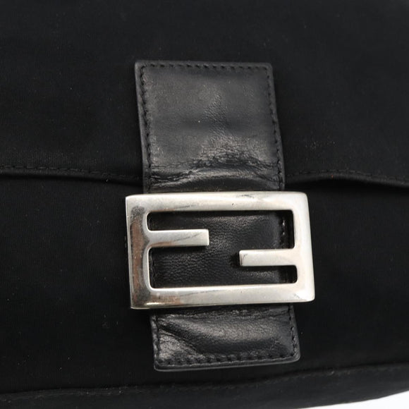 FENDI Mamma Baguette Schoudertas Nylon Zwart Zilver Auth LNZ973