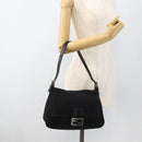 FENDI Mamma Baguette Schoudertas Nylon Zwart Zilver Auth LNZ973-23