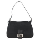 FENDI Mamma Baguette Schoudertas Nylon Zwart Zilver Auth LNZ973-13