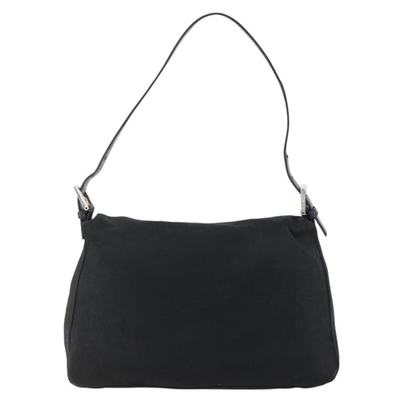 FENDI Mamma Baguette Schoudertas Nylon Zwart Zilver Auth LNZ973