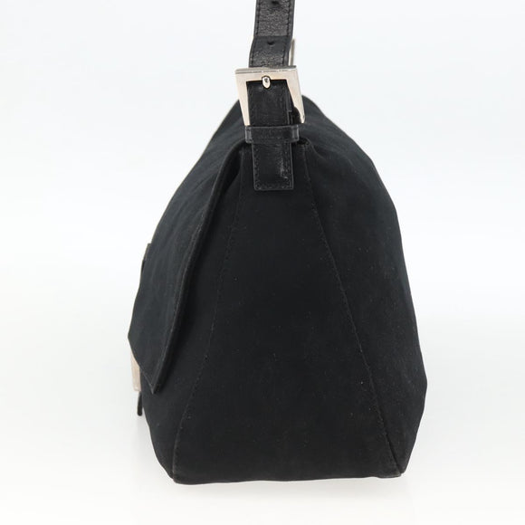 FENDI Mamma Baguette Schoudertas Nylon Zwart Zilver Auth LNZ973