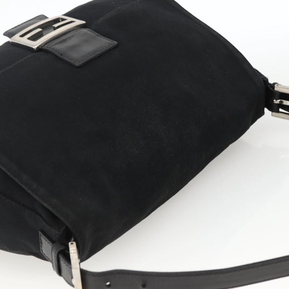 FENDI Mamma Baguette Schoudertas Nylon Zwart Zilver Auth LNZ973