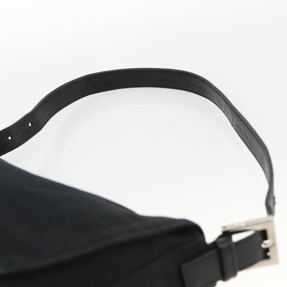 FENDI Mamma Baguette Schoudertas Nylon Zwart Zilver Auth LNZ973