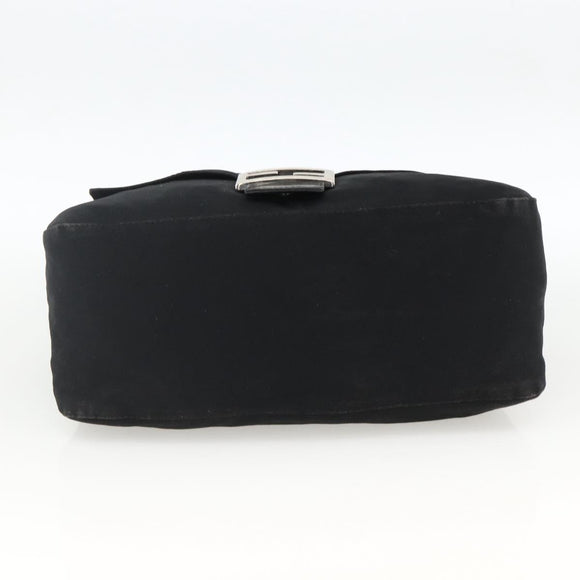 FENDI Mamma Baguette Schoudertas Nylon Zwart Zilver Auth LNZ973