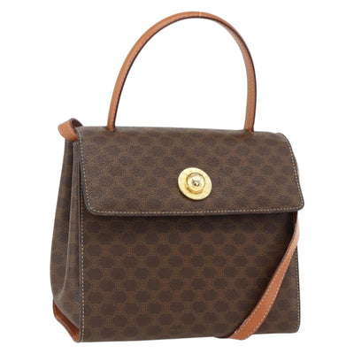 CELINE Macadam Canvas Star Ball Hand Bag PVC Leather 2way Brown Gold Auth LNZ974