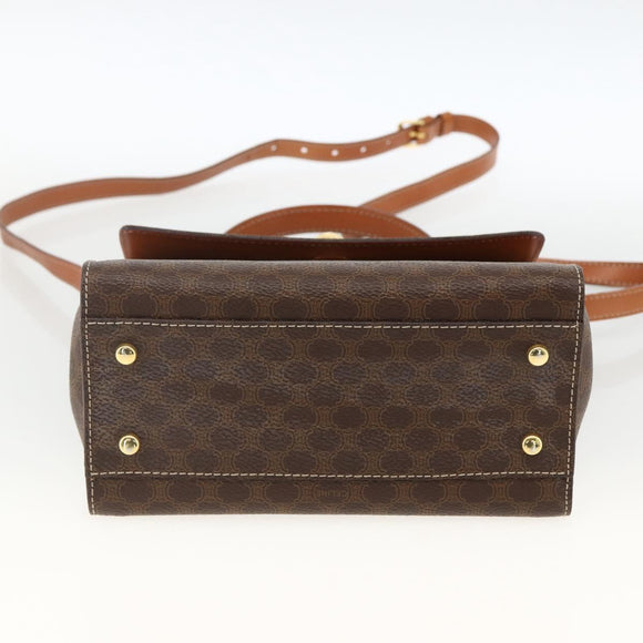 CELINE Macadam Canvas Star Ball Hand Bag PVC Leather 2way Brown Gold Auth LNZ974