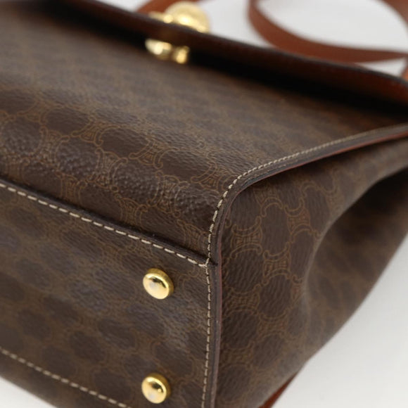 CELINE Macadam Canvas Star Ball Hand Bag PVC Leather 2way Brown Gold Auth LNZ974