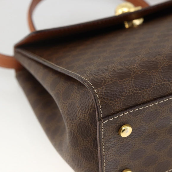 CELINE Macadam Canvas Star Ball Hand Bag PVC Leather 2way Brown Gold Auth LNZ974