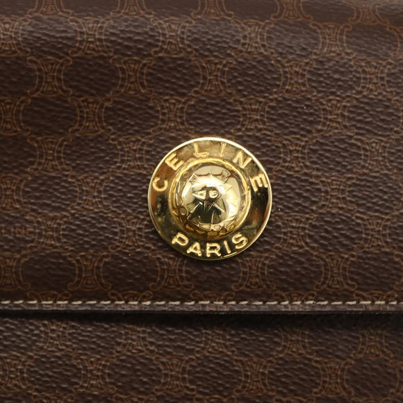 CELINE Macadam Canvas Star Ball Hand Bag PVC Leather 2way Brown Gold Auth LNZ974