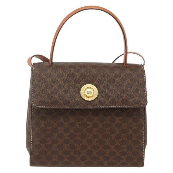 CELINE Macadam Canvas Star Ball Hand Bag PVC Leather 2way Brown Gold Auth LNZ974