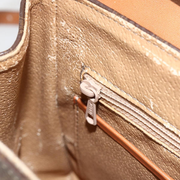 CELINE Macadam Canvas Star Ball Hand Bag PVC Leather 2way Brown Gold Auth LNZ974