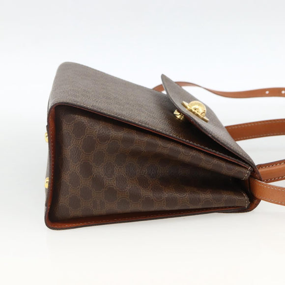 CELINE Macadam Canvas Star Ball Hand Bag PVC Leather 2way Brown Gold Auth LNZ974