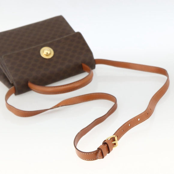 CELINE Macadam Canvas Star Ball Hand Bag PVC Leather 2way Brown Gold Auth LNZ974