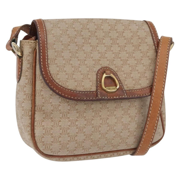 CELINE Macadam Canvas Shoulder Bag PVC Beige Gold Auth LNZ975