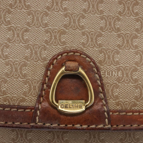 CELINE Macadam Canvas Shoulder Bag PVC Beige Gold Auth LNZ975