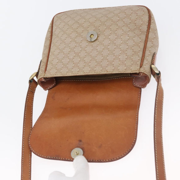 CELINE Macadam Canvas Shoulder Bag PVC Beige Gold Auth LNZ975