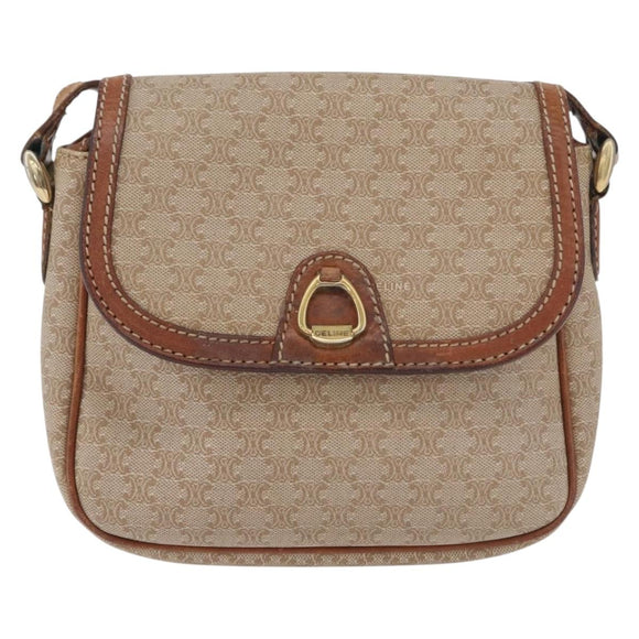 CELINE Macadam Canvas Shoulder Bag PVC Beige Gold Auth LNZ975
