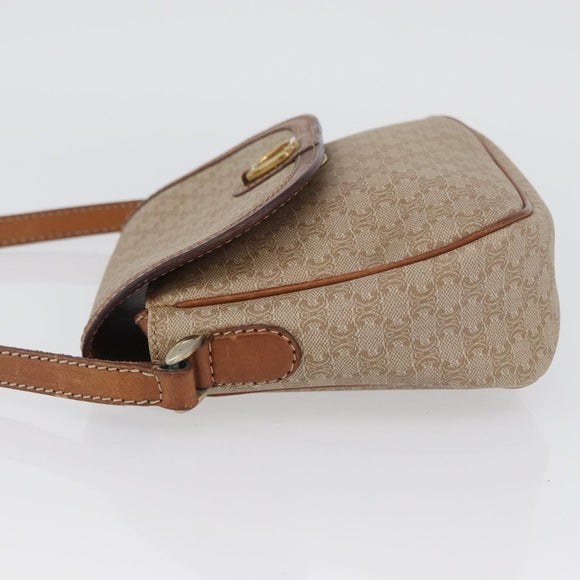 CELINE Macadam Canvas Shoulder Bag PVC Beige Gold Auth LNZ975
