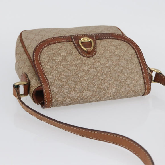 CELINE Macadam Canvas Shoulder Bag PVC Beige Gold Auth LNZ975