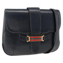 GUCCI Shoulder Bag Leather Navy Gold Auth LNZ977-1