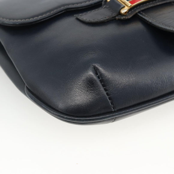 GUCCI Shoulder Bag Leather Navy Gold Auth LNZ977