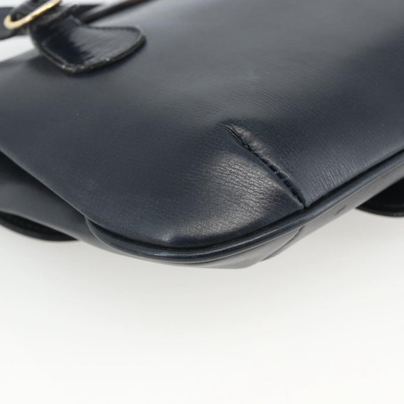 GUCCI Shoulder Bag Leather Navy Gold Auth LNZ977