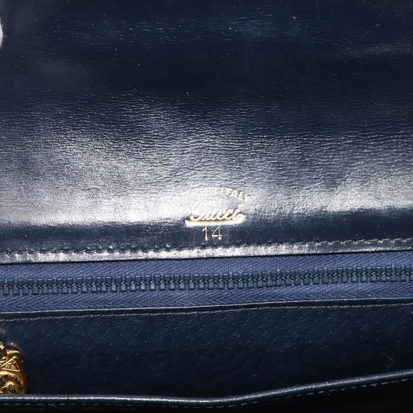 GUCCI Shoulder Bag Leather Navy Gold Auth LNZ977