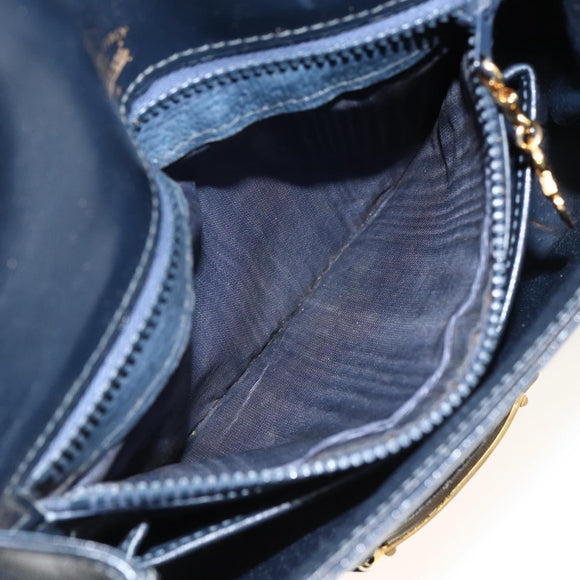 GUCCI Shoulder Bag Leather Navy Gold Auth LNZ977