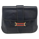 GUCCI Shoulder Bag Leather Navy Gold Auth LNZ977-2
