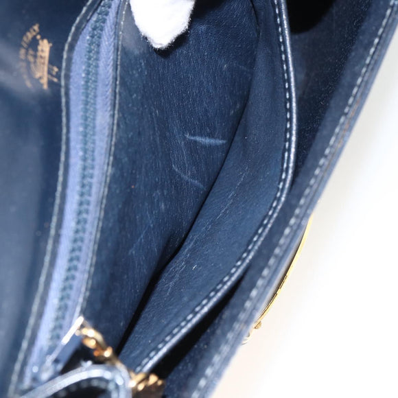 GUCCI Shoulder Bag Leather Navy Gold Auth LNZ977
