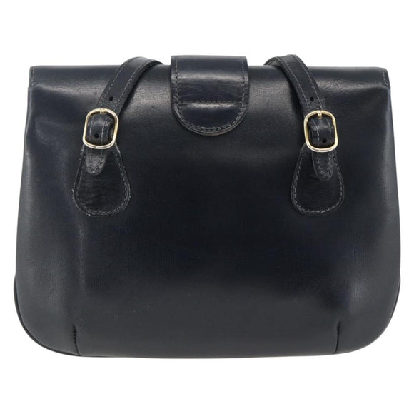 GUCCI Shoulder Bag Leather Navy Gold Auth LNZ977