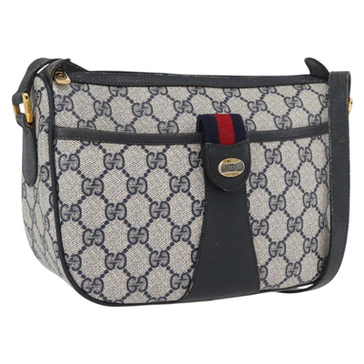 GUCCI GG Supreme Sherry Line Shoulder Bag PVC Navy Gold 89 02 032 Auth LNZ978